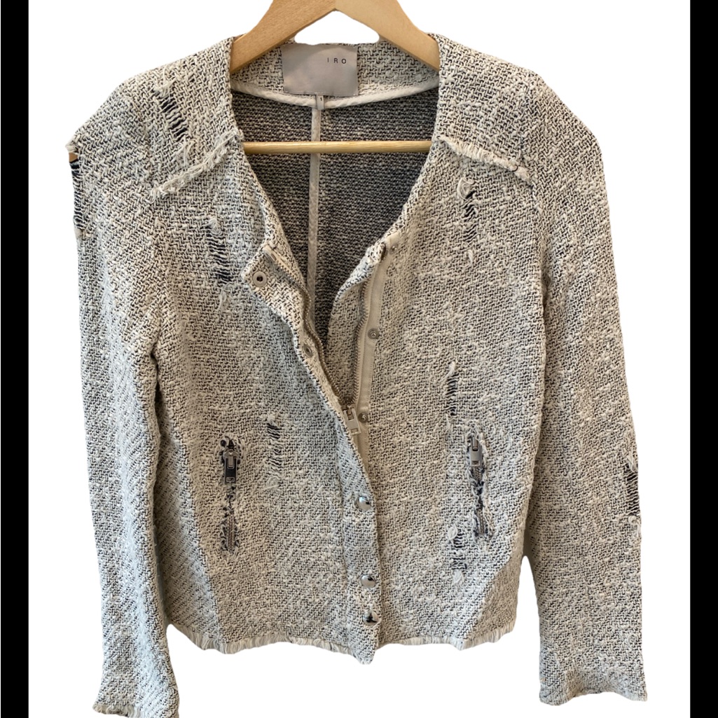 Iro Paris Ivory/Black Zip Jacket, Size Xs